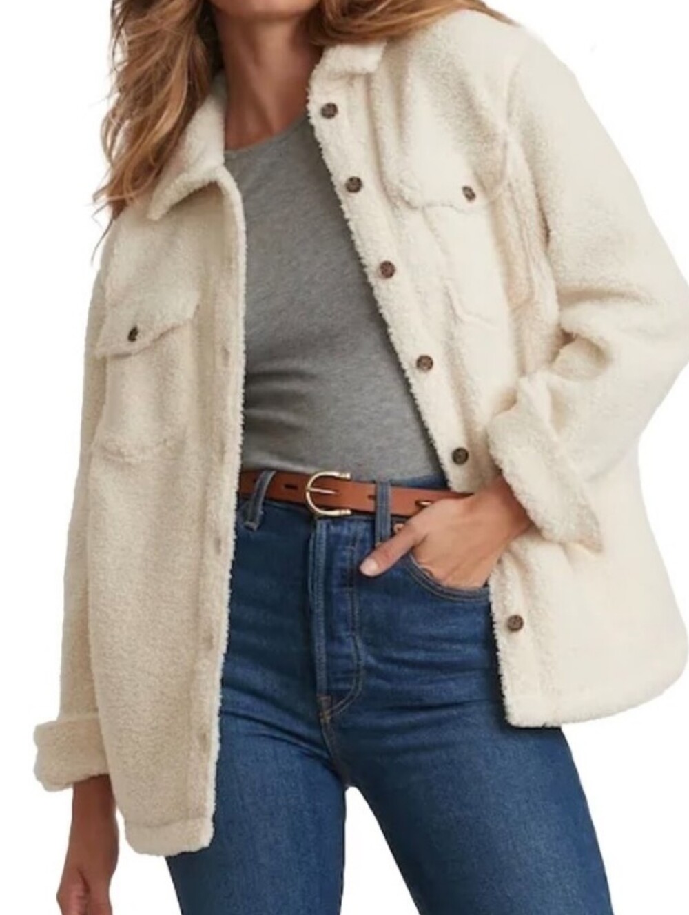 Marine Layer Women's Eden Sherpa Overshirt (Shacket / Jacket) Size Small Salmon